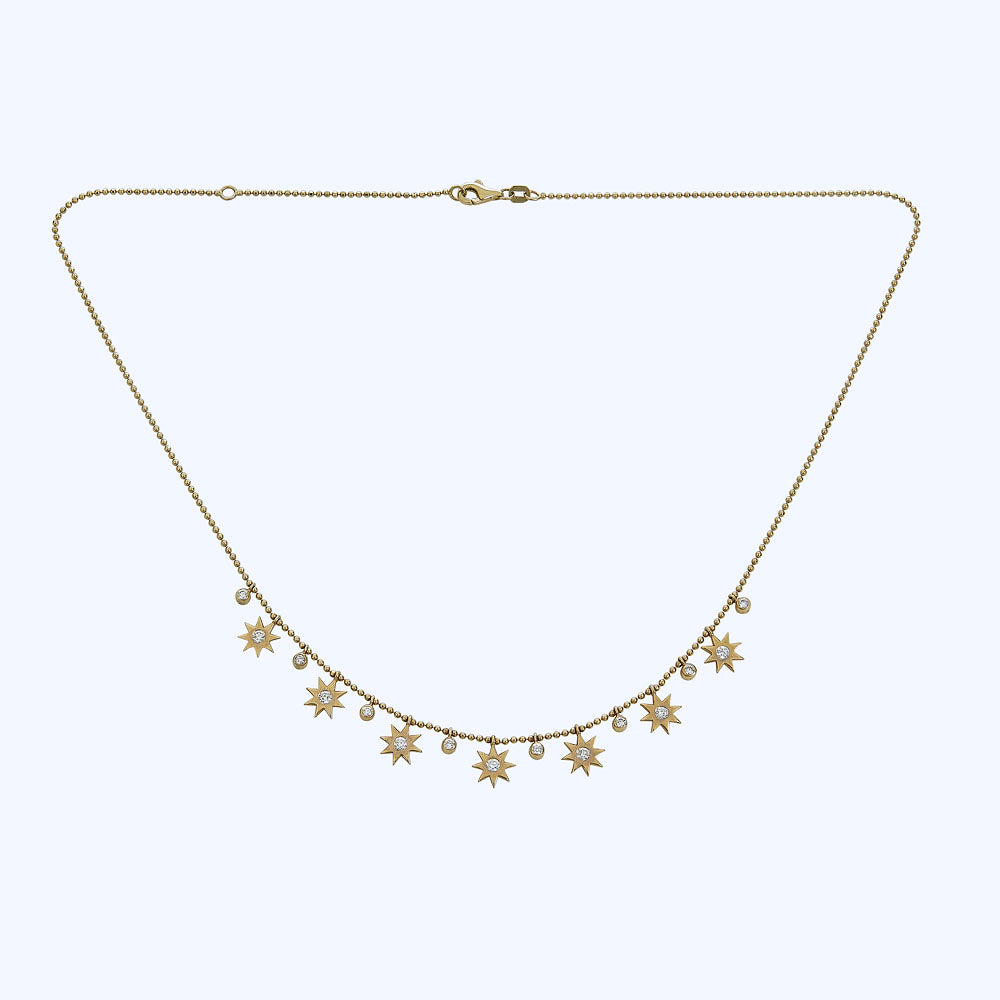 14K Yellow Gold Diamond Starburst Necklace