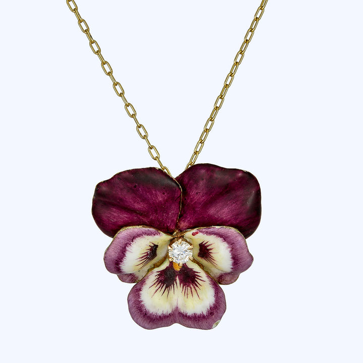 Antique Enamel Pansy Pendant