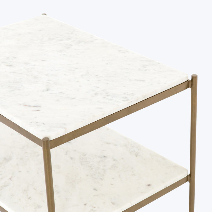 Minimalist marble and metal shelf with elegant gold finish frame.