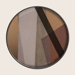 Modern geometric design in shades of brown, beige, and gray.