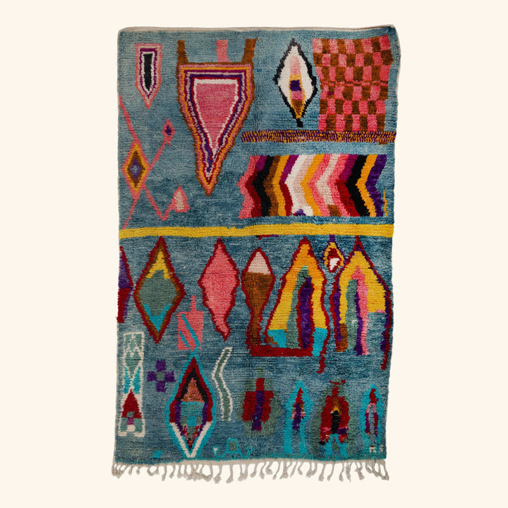 Multicolored Moroccan Berbere Wool Rug  - 6'1" x 9'10"