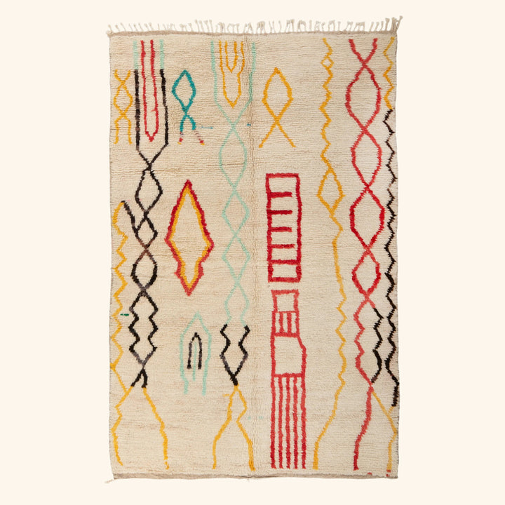 Multicolored Moroccan Berbere Wool Rug  - 5'7" x 8'6"