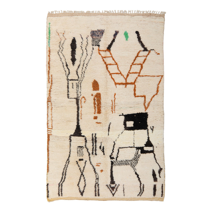 Multicolored Moroccan Berbere Wool Rug  - 5'3" x 9'