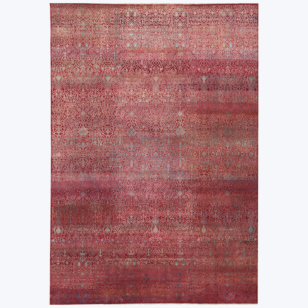 RED ALCHEMY TRANSITIONAL SILK & WOOL  RUG - 9' x 13'