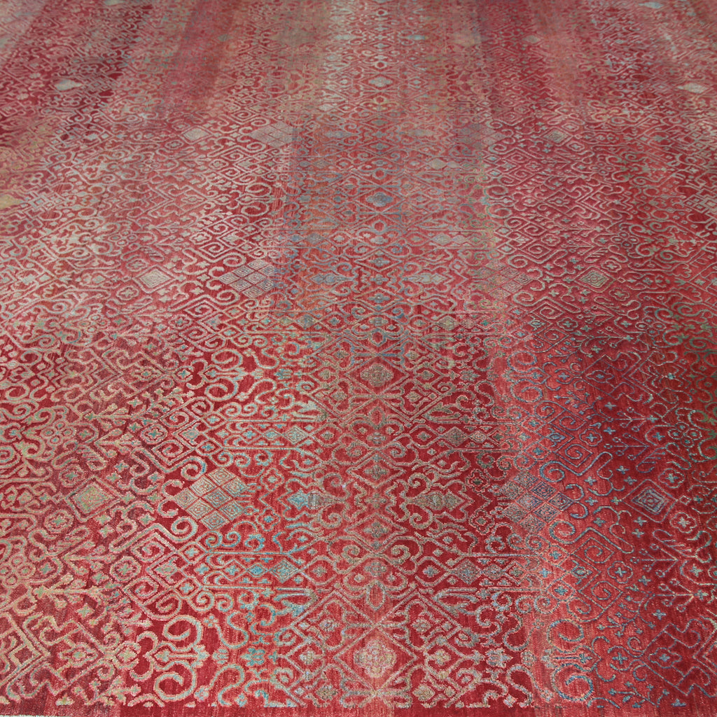 RED ALCHEMY TRANSITIONAL SILK & WOOL  RUG - 9' x 13'