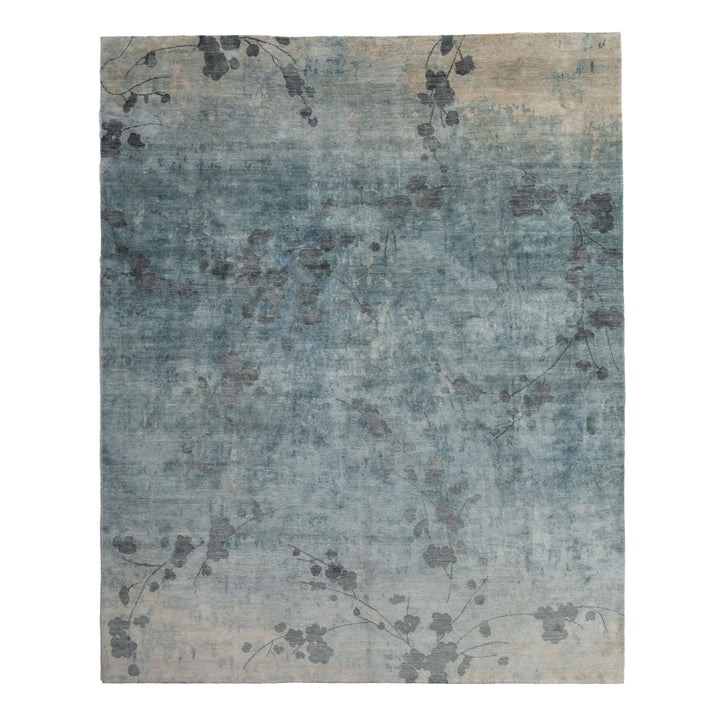 Blue Contemporary Tibetan Silk Rug - 8' X 10'