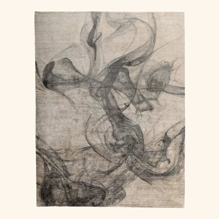 Grey Contemporary Tibetan Wool Silk Blend Rug - 9' X 12'