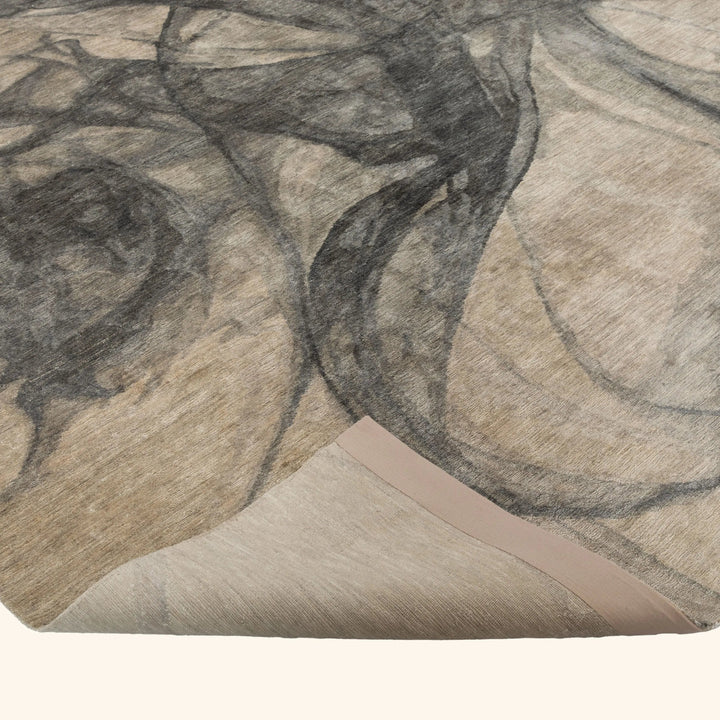 Grey Contemporary Tibetan Wool Silk Blend Rug - 9' X 12'