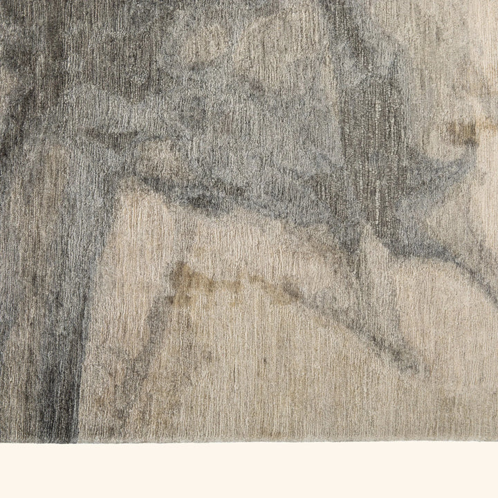 Grey Contemporary Tibetan Wool Silk Blend Rug - 9' X 12'