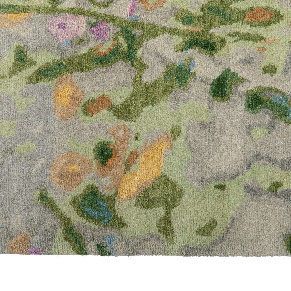 Green Contemporary Tibetan Wool Silk Blend Rug - 9' X 12'