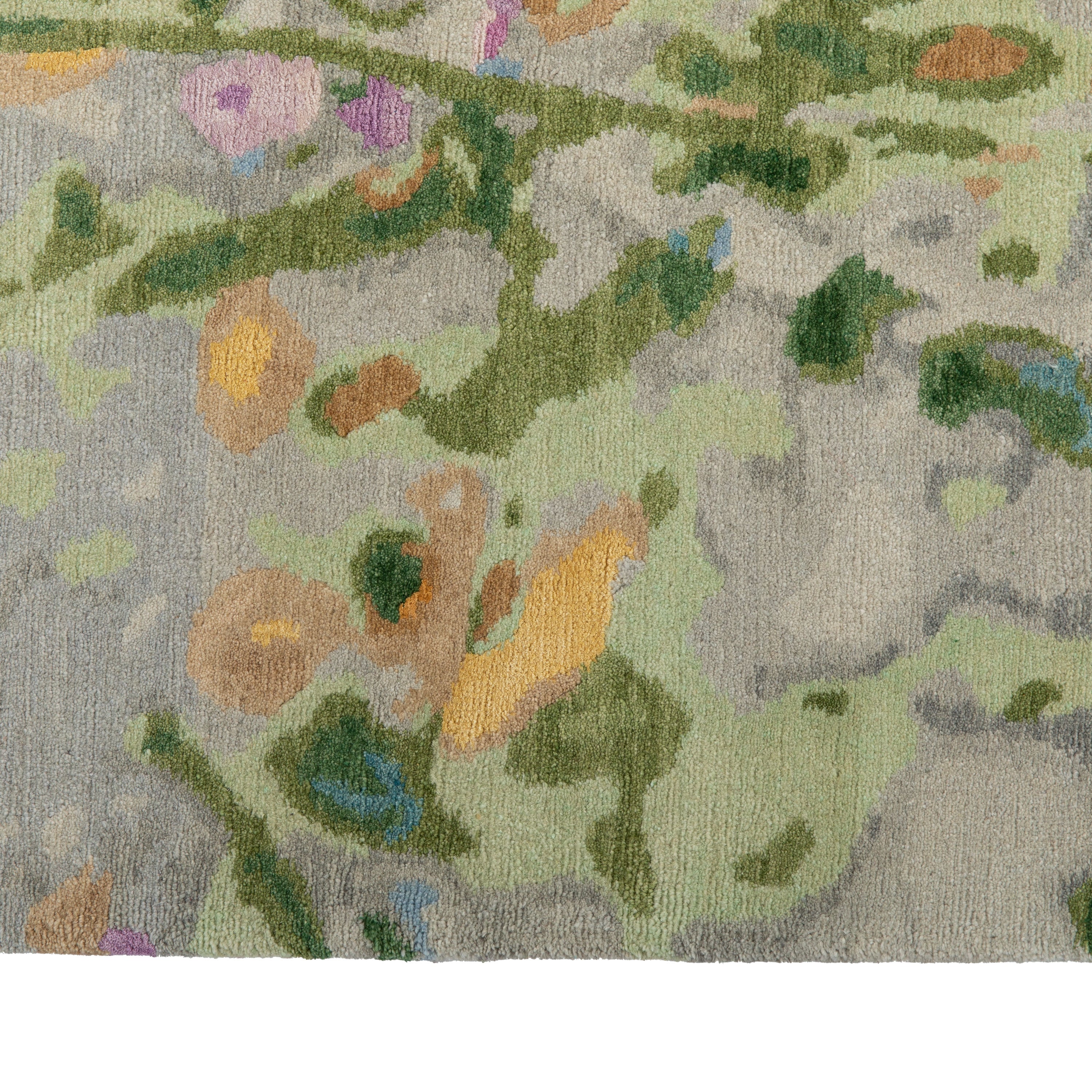 Green Contemporary Tibetan Wool Silk Blend Rug - 9' X 12'