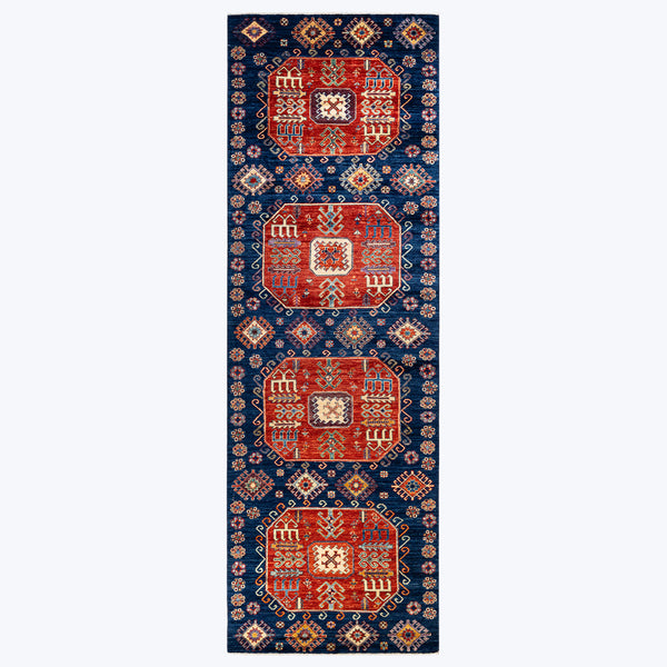 BLUE TRADITIONAL WOOL RUNNER - 4' 1" x 13' 4"