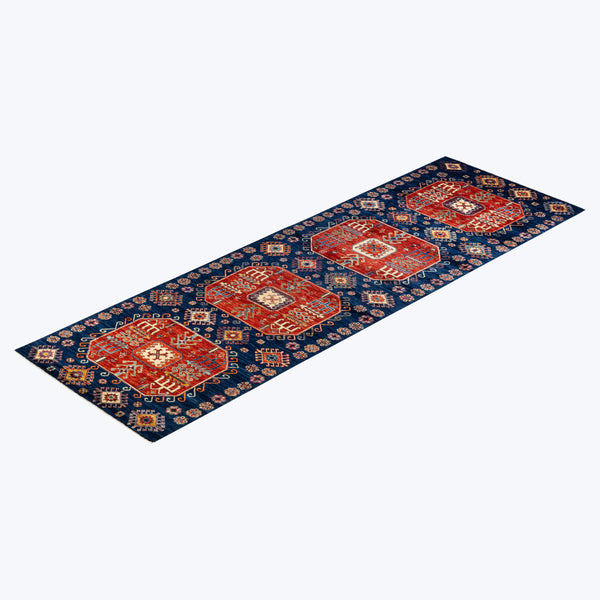BLUE TRADITIONAL WOOL RUNNER - 4' 1" x 13' 4"