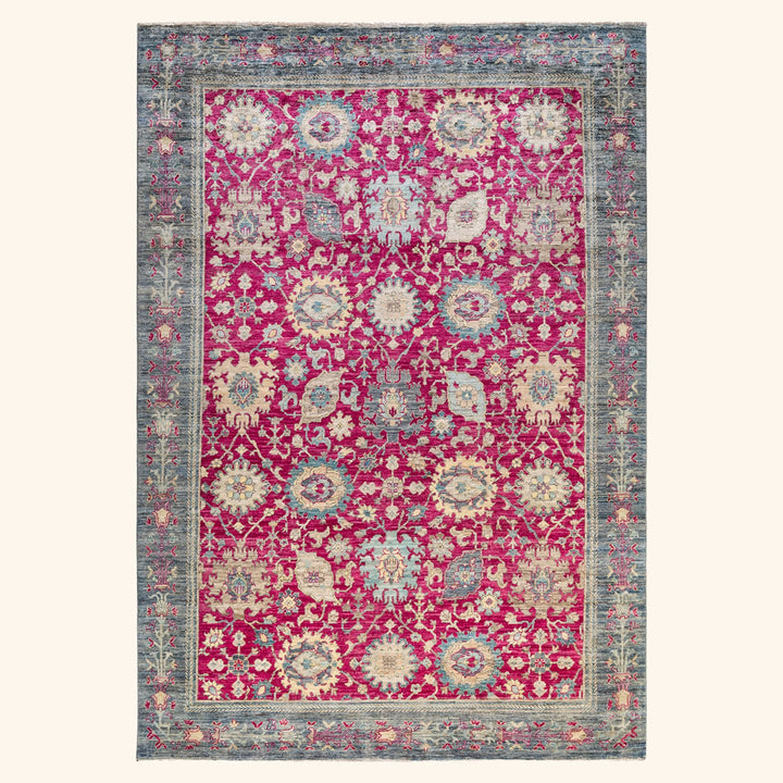 Pink Traditional Wool Rug - 6' 7 x 9' 3"