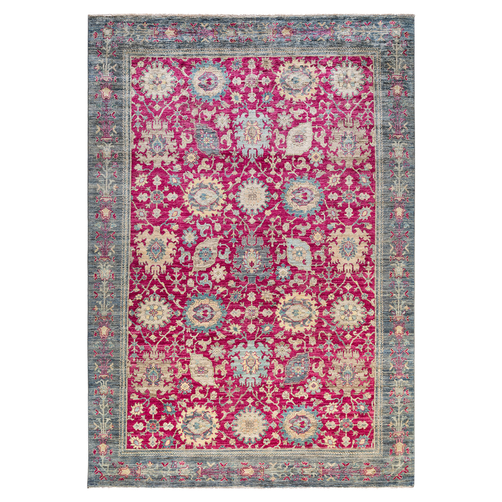 Pink Traditional Wool Rug - 6' 7 x 9' 3"