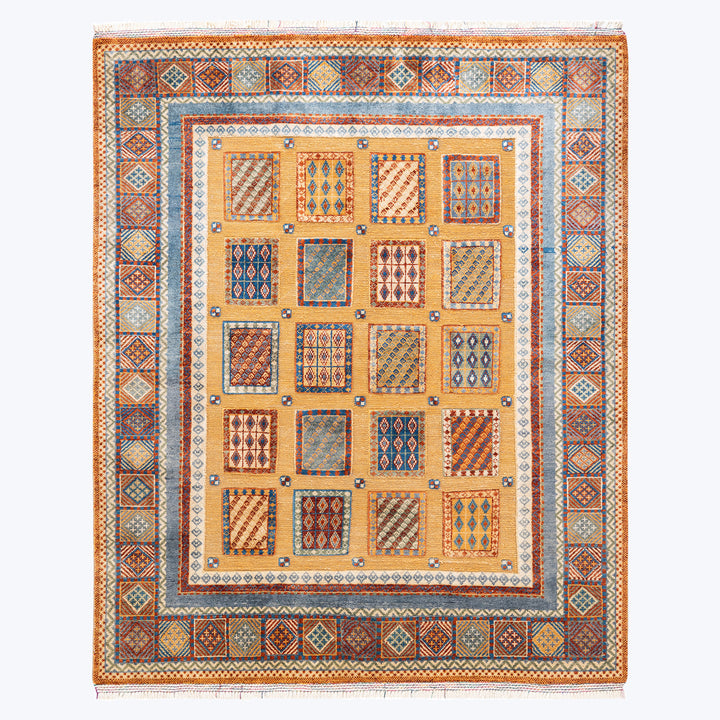YELLOW TRADITIONAL WOOL RUG - 5' 5" x 6' 6"