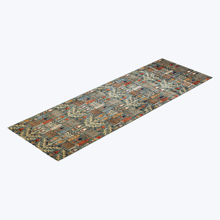 GREEN TRADITIONAL WOOL RUG - 4'  x 12' 5"