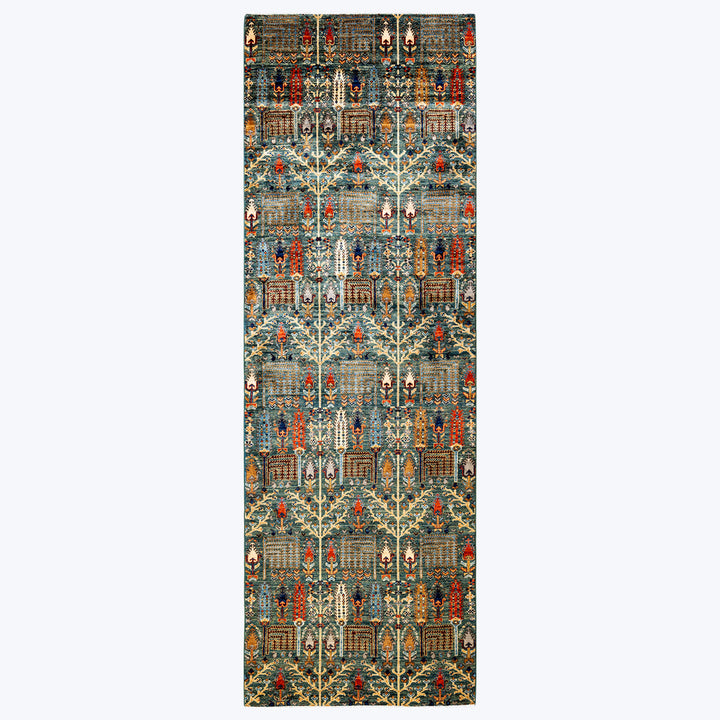 GREEN TRADITIONAL WOOL RUG - 4'  x 12' 5"