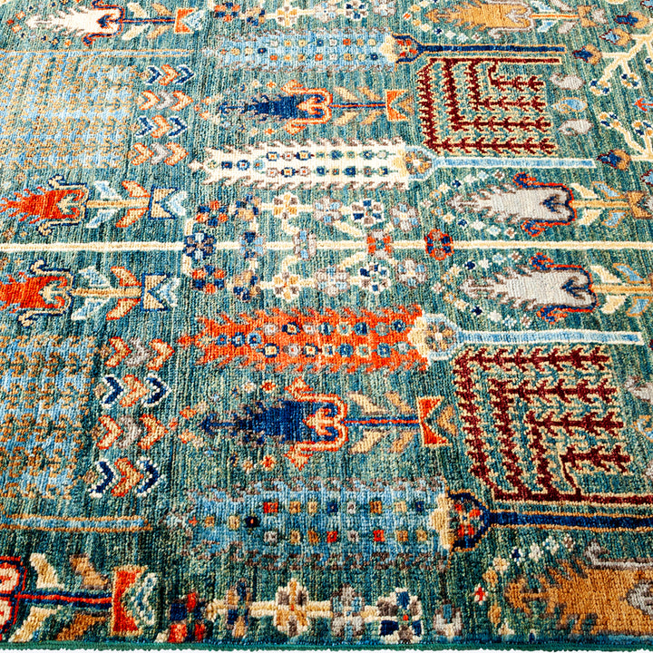 GREEN TRADITIONAL WOOL RUG - 4'  x 12' 5"