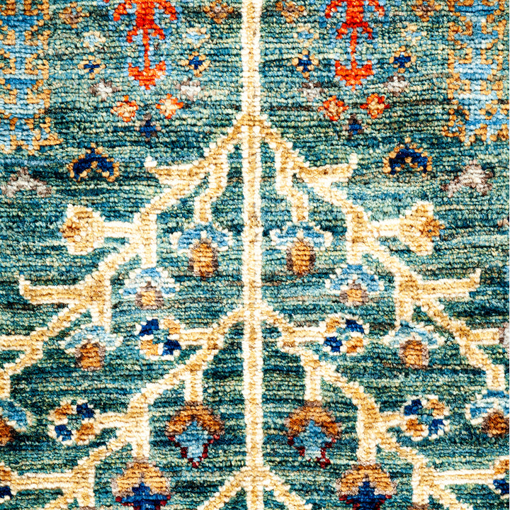 GREEN TRADITIONAL WOOL RUG - 4'  x 12' 5"