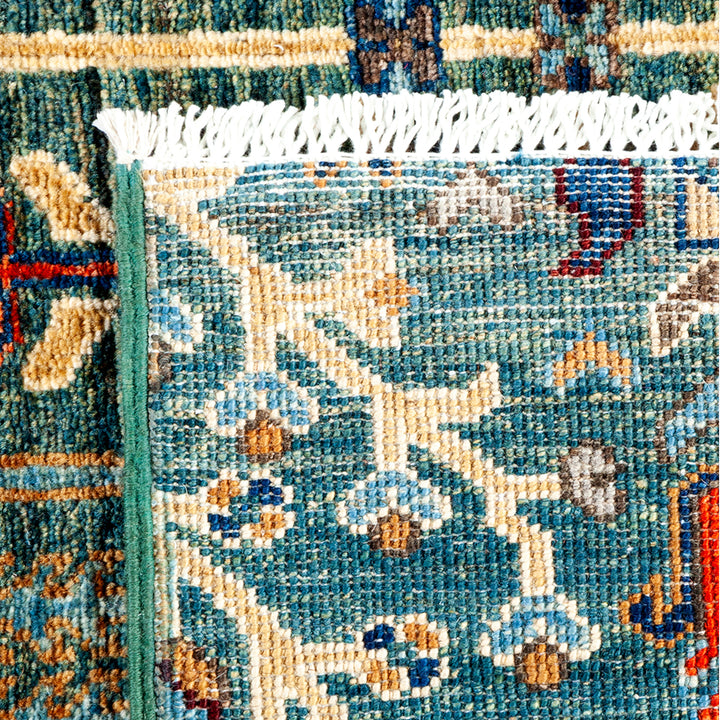 GREEN TRADITIONAL WOOL RUG - 4'  x 12' 5"