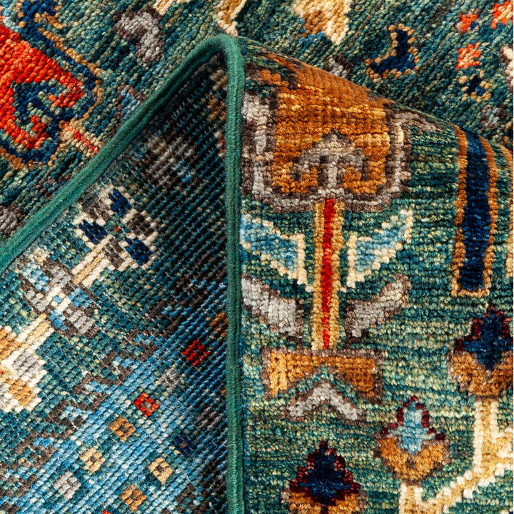 GREEN TRADITIONAL WOOL RUG - 4'  x 12' 5"