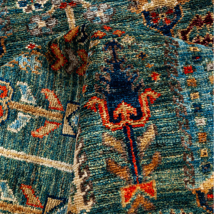 GREEN TRADITIONAL WOOL RUG - 4'  x 12' 5"