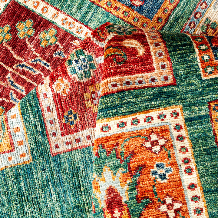 GREEN TRADITIONAL WOOL RUG - 5' 8" x 8' 1"