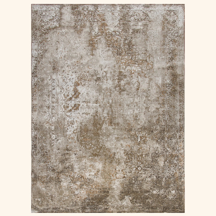 Brown Transitional Wool Silk Blend Rug - 9' x 12'7"