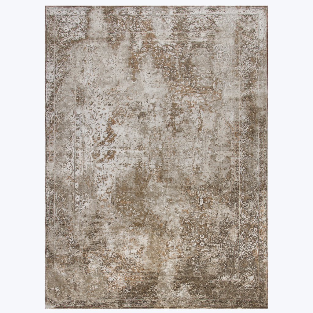 Brown Transitional Wool Silk Blend Rug - 9' x 12'7