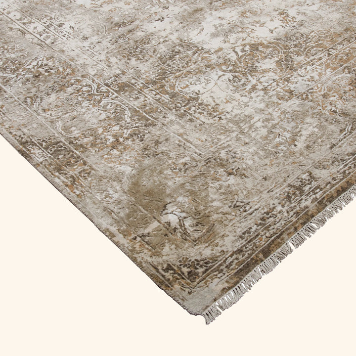 Brown Transitional Wool Silk Blend Rug - 9' x 12'7"