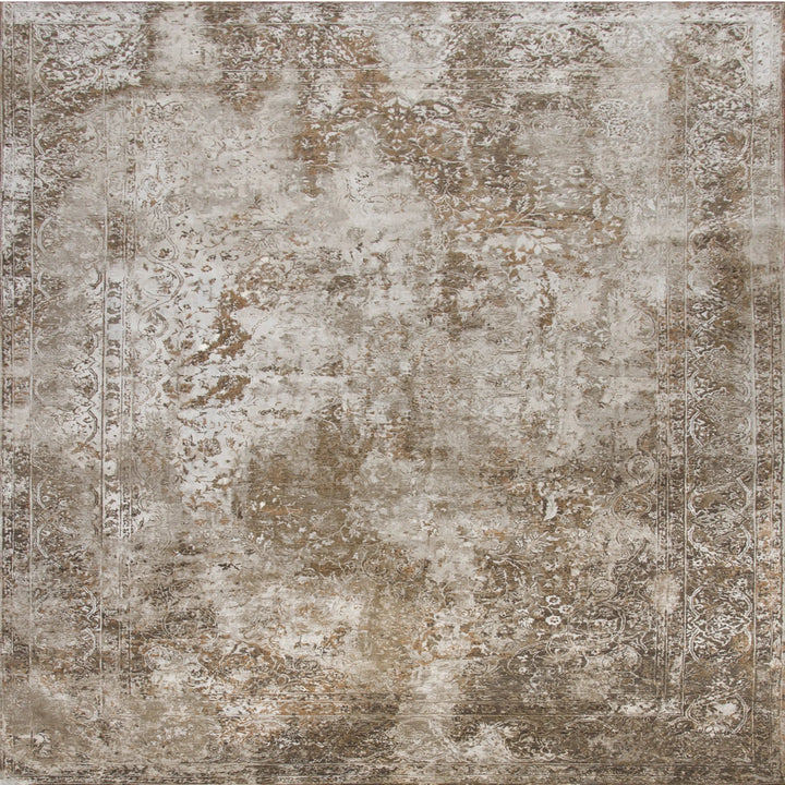 Brown Transitional Wool Silk Blend Rug - 9' x 12'7"