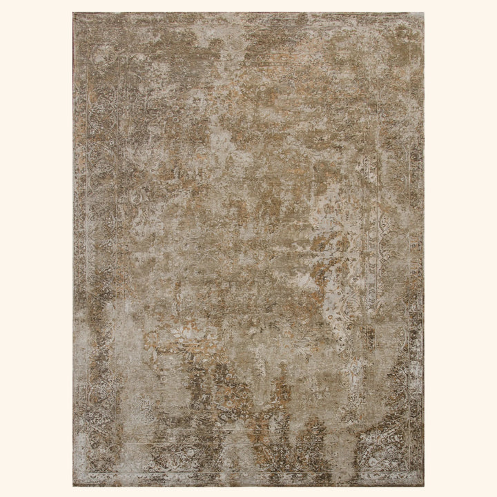 Brown Transitional Wool Silk Blend Rug - 9' x 12'7"