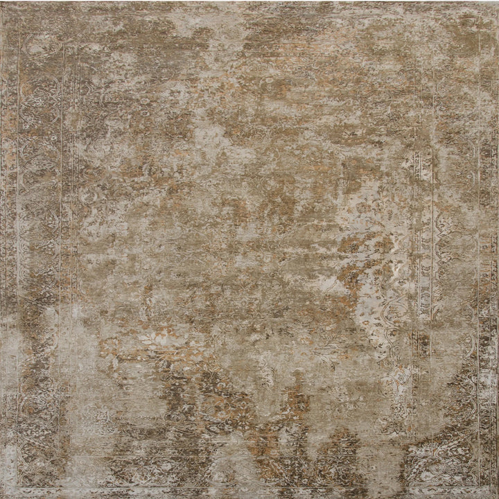 Brown Transitional Wool Silk Blend Rug - 9' x 12'7"