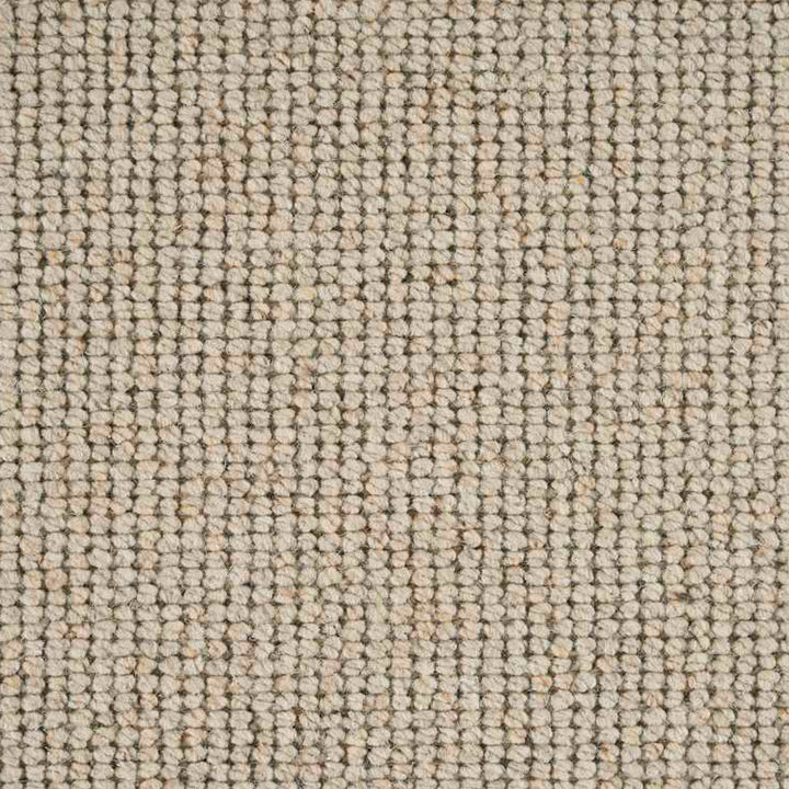 Close-up of loop pile carpet with neutral colors, durable design.