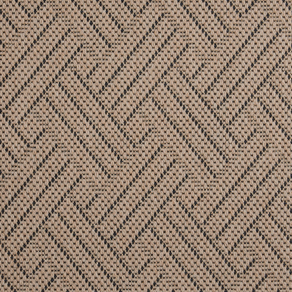 Textured fabric with geometric pattern in tan and black threads.