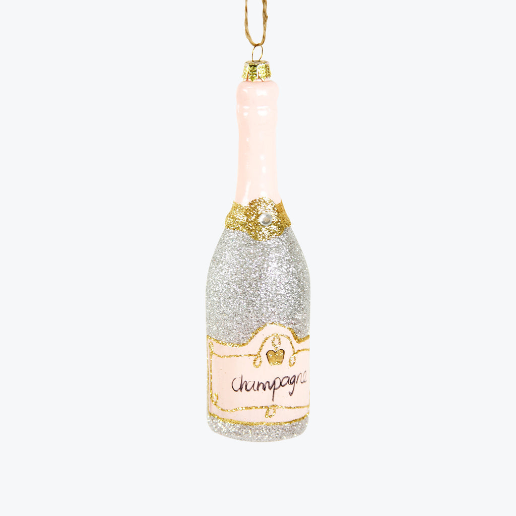 Glittered Champagne Silver Ornament