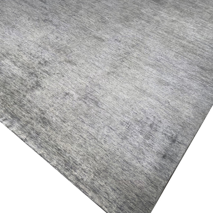 Light Blue Transitional Solid Silk Wool Blend Rug - 8' x 10'