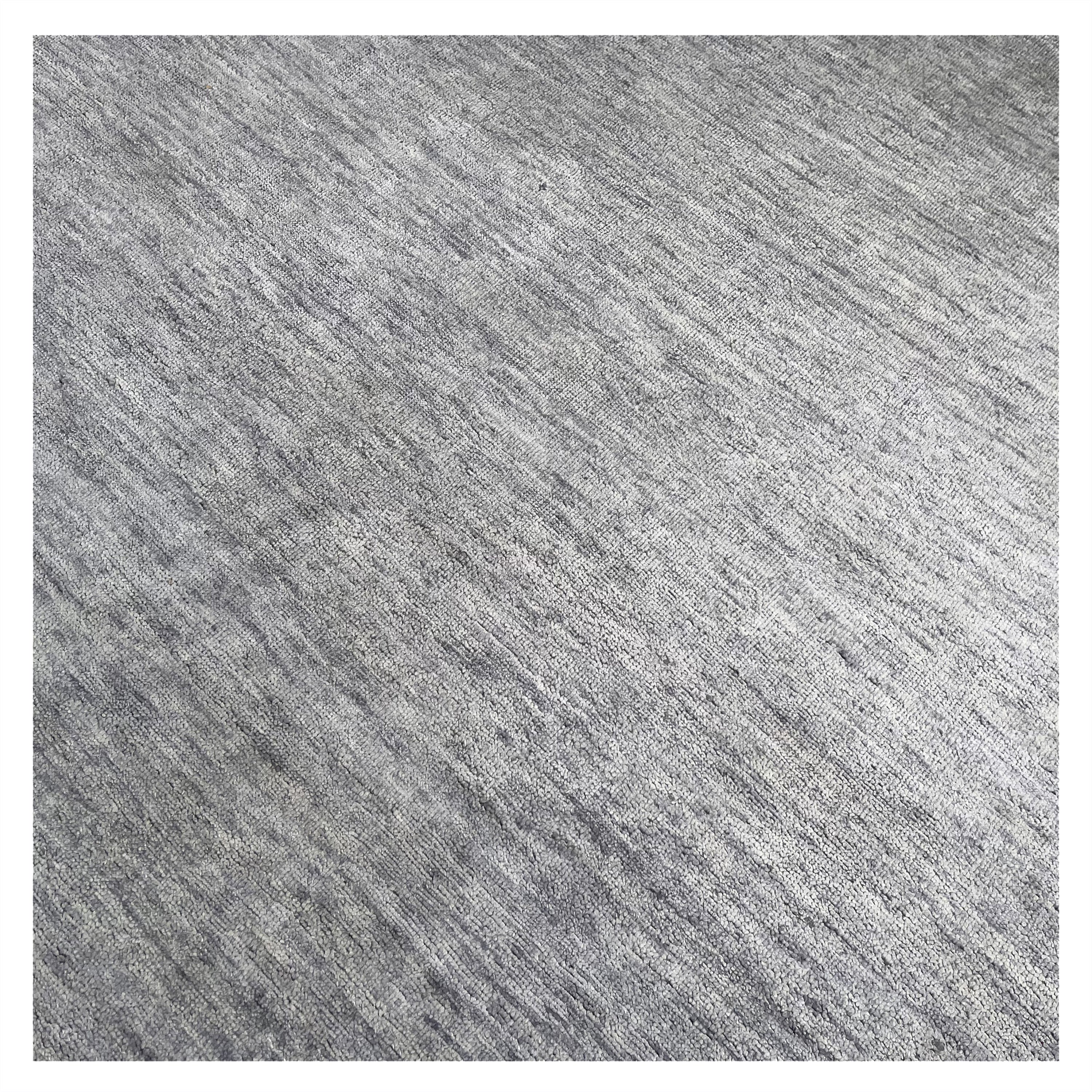 Light Blue Transitional Solid Silk Wool Blend Rug - 8' x 10'