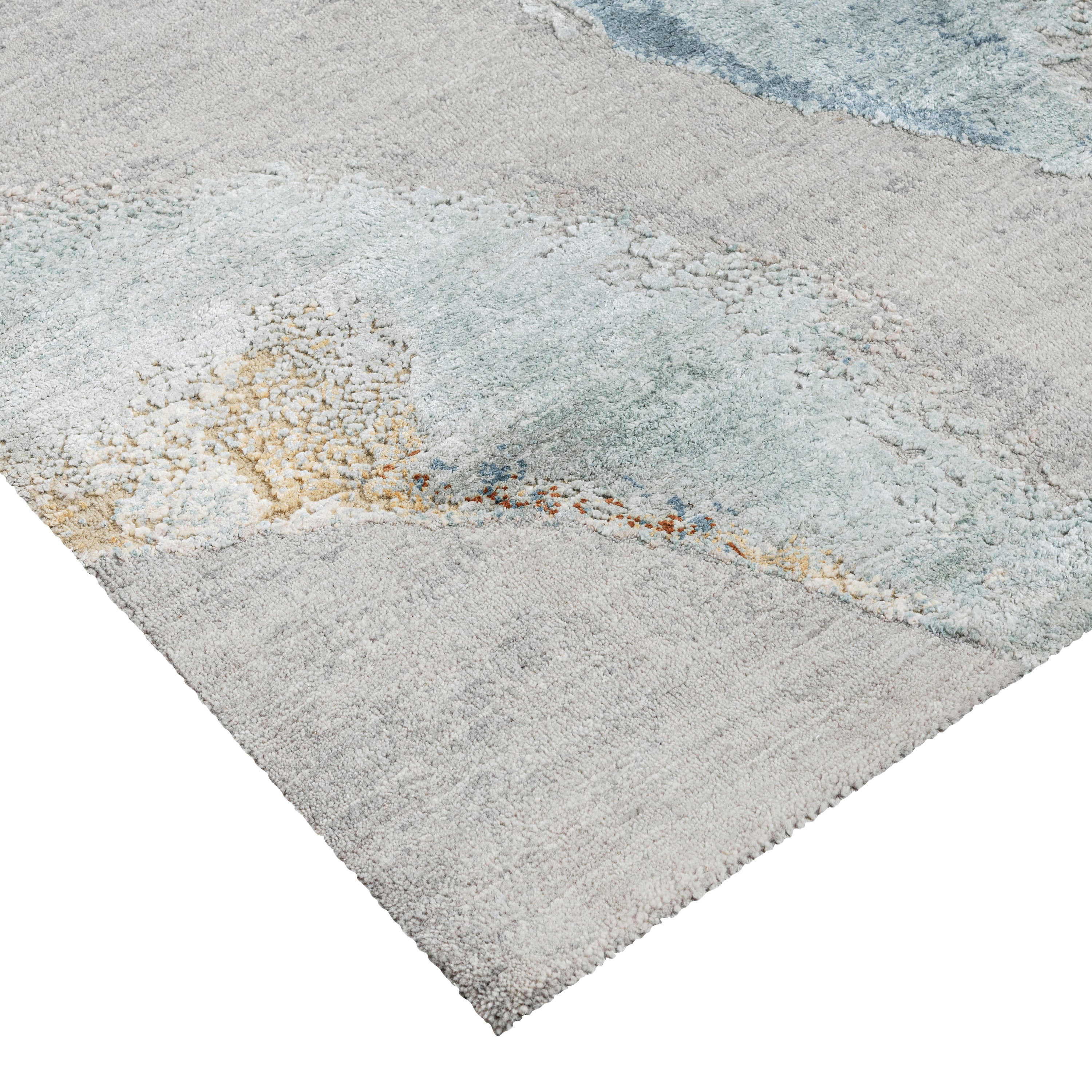 Multicolored Contemporary Wool Silk Blend Rug - 10' x 13'1"