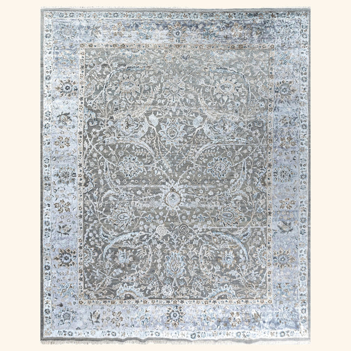 Grey Traditional Wool Silk Blend Rug - 11'10" x 15'4"