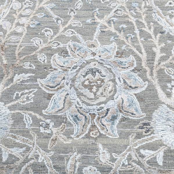 Grey Traditional Wool Silk Blend Rug - 11'10" x 15'4"