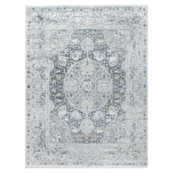 Blue Traditional Wool Silk Blend Rug - 8'11" x 12'1"