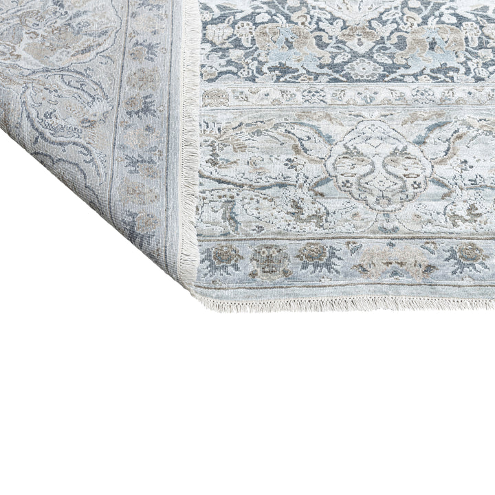 Blue Traditional Wool Silk Blend Rug - 8'11" x 12'1"