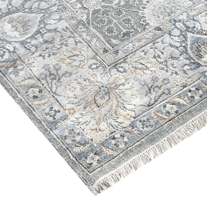 Grey Traditional Wool Silk Blend Rug - 9'1" x 11'11"