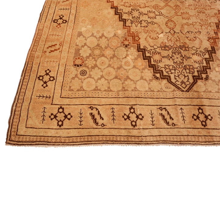Brown Antique Traditional Khotan Rug - 7' x 12'7"