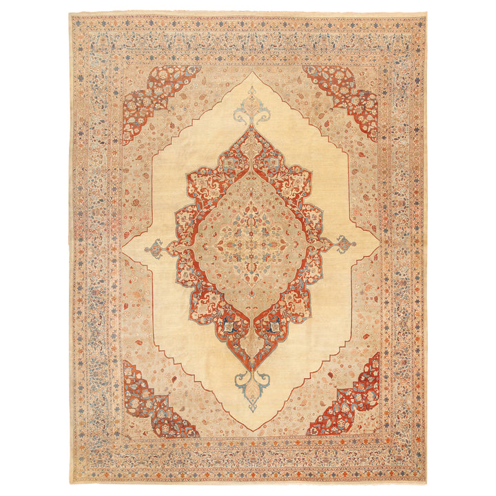 Gold Antique Traditional Persian Tabriz Haji Rug - 10' x 13'9"