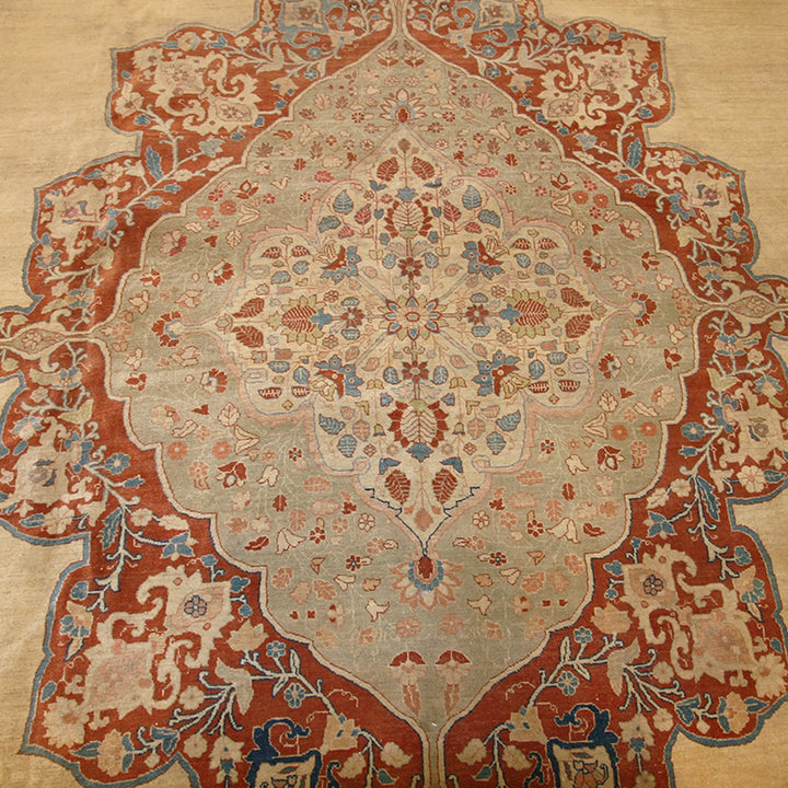 Gold Antique Traditional Persian Tabriz Haji Rug - 10' x 13'9"