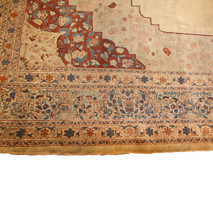 Gold Antique Traditional Persian Tabriz Haji Rug - 10' x 13'9"