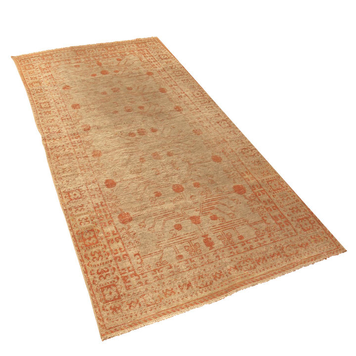 Red Antique Traditional Khotan Rug - 4'1" x 8'